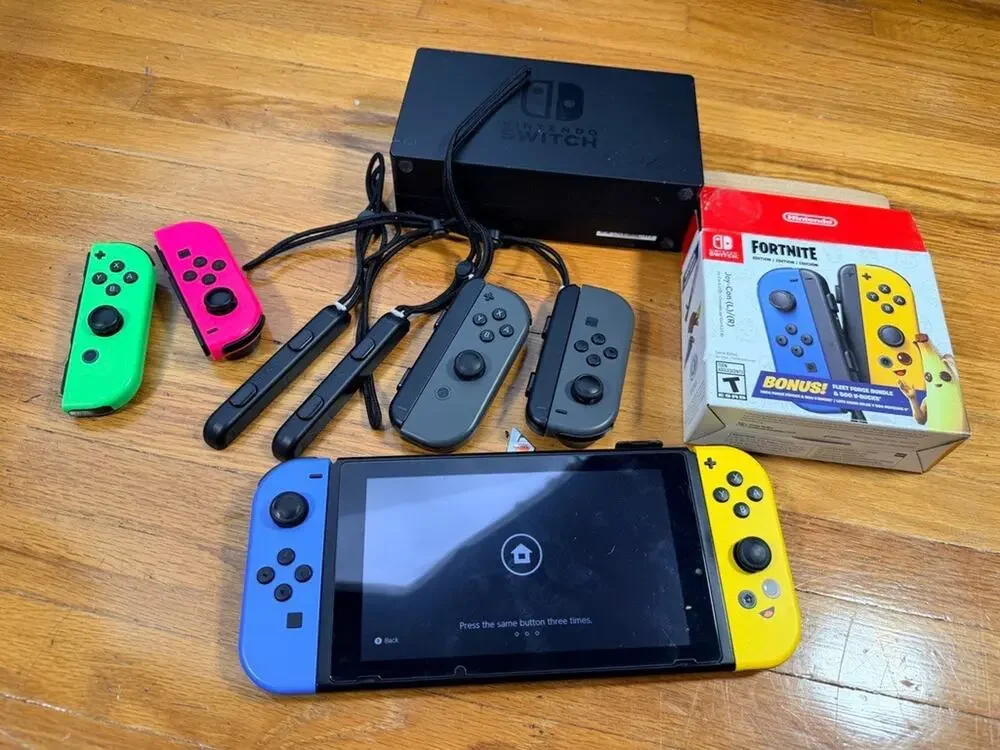 Nintendo Switch Console Bundle with Dock + Extra Joy-Cons + Fortnite Joy-Con Box